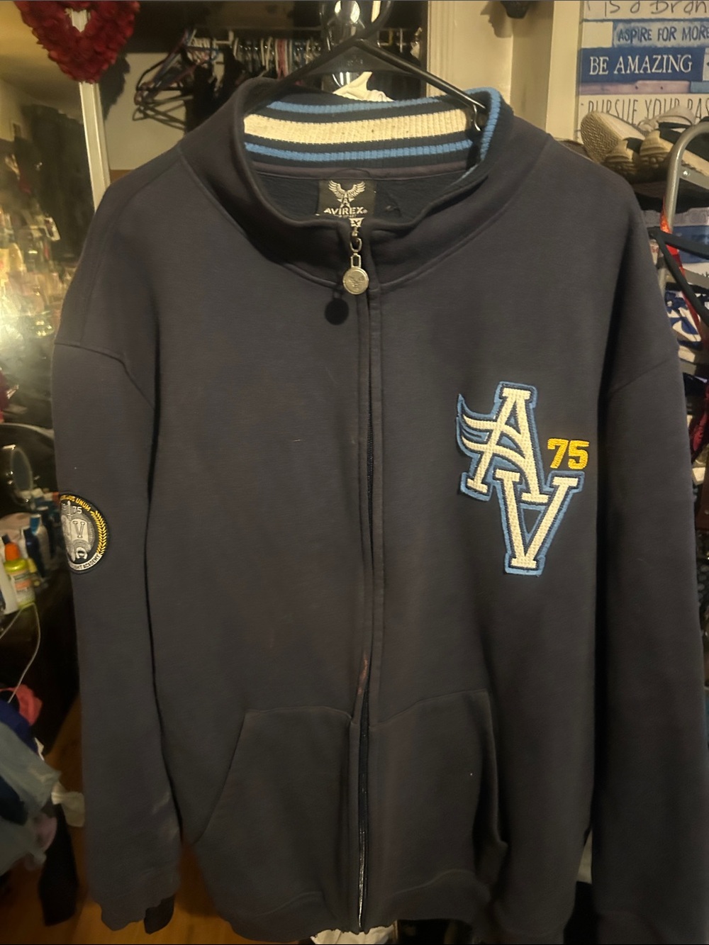 Avirex Navy Full-Zip Jacket with Blue & Cream Trim